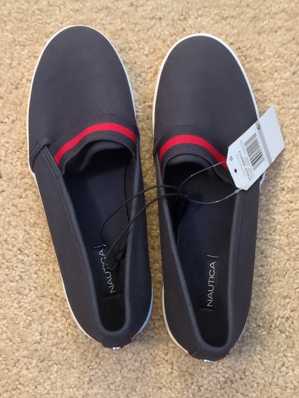 Nautica Navy Slip-On Sneakers with Red Stripe